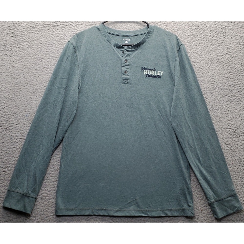 Hurley Paradise Henley Shirt Mens Small Green Long Sleeve Regular Fit Pullover